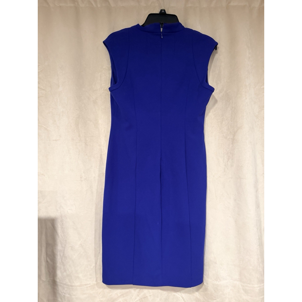 Calvin Klein Womens Royal Blue Ruched Sheath Dress Size 10 Cap Sleeve V Neck - Picture 7 of 8